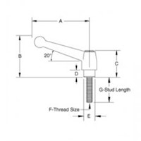 <!-Ball Style Metric Adjustable Handles with Stainless Steel Stud Insert Line Drawing->