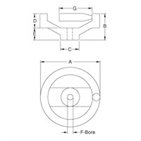 <!-2 Spoke Chrome Plated Finish Aluminum Handwheels Line Drawing->