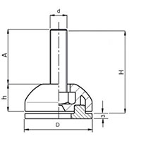 <!-Plastic Fixed Foot Leveling Pads Line Drawing->