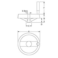 <!-Euro Style Nylon Handwheels with Revolving Handle Line Drawing->