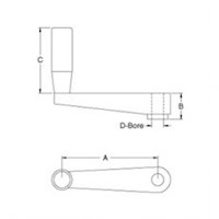 <!-Aluminum Crank Handles with Revolving Handle Line Drawing->